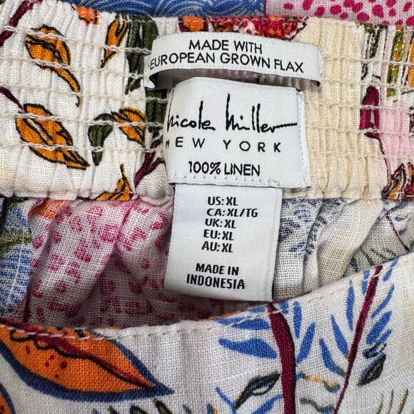 NWT Nicole Miller Wide Leg Pants Size XL 100% Linen European Flax Floral Coastal - Picture 8 of 9
